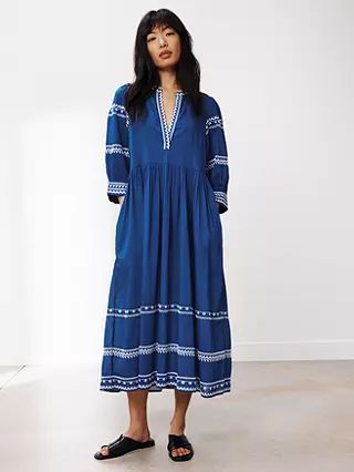 AND/OR Paola Smock Midi Dress, Blue | John Lewis (UK)