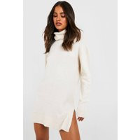 Womens Roll Neck Oversized Jumper Dress - Beige - 12, Beige | Boohoo.com (UK & IE)