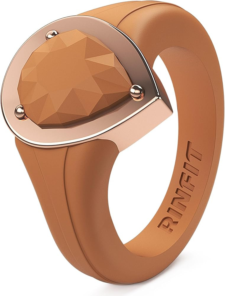 Rinfit Silicone Rings Women - Rubber Wedding Bands Stackable Ring Enhancer- Metal Framed Pear Bri... | Amazon (US)