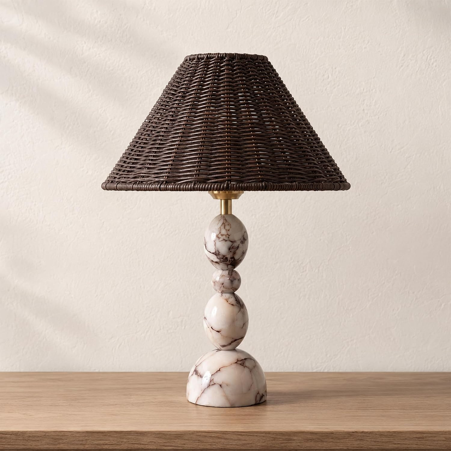 Calacatta Marble Table Lamp with Rattan Shade,15in Boho Stone Lamp | Amazon (US)