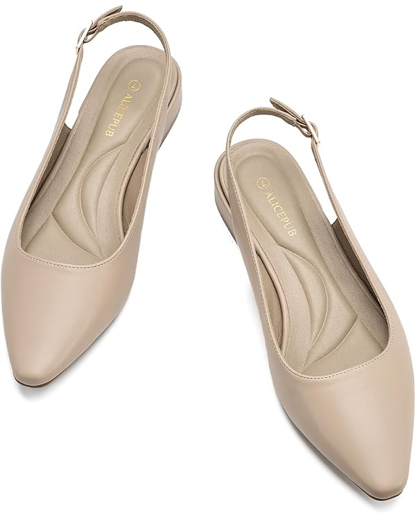 ALICEPUB Women's Closed Toe Flats Slingback Flats Pointed Toe Flats for Women Dress Flats Comfort... | Amazon (US)