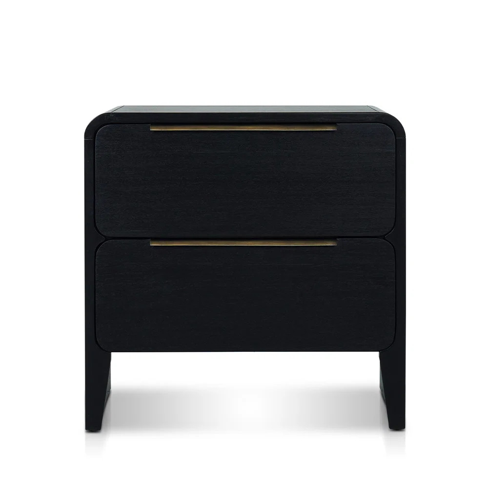 Haruye Night Stand With 2 Drawers In Black & Antique Brass Finish | Wayfair North America