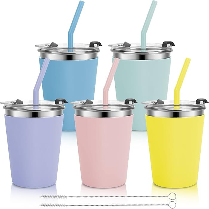 Stainless Steel Kids Cups with Lids and Straws Leakproof, 5 Pack 12oz Spill Proof Cups for Kids T... | Amazon (US)