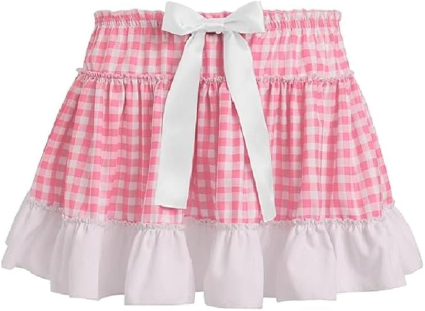 Women Men Gingham Pleated Mini Skirts Ruffle Lace A Line Layered Short Skirts Fairy Princess Cost... | Amazon (US)