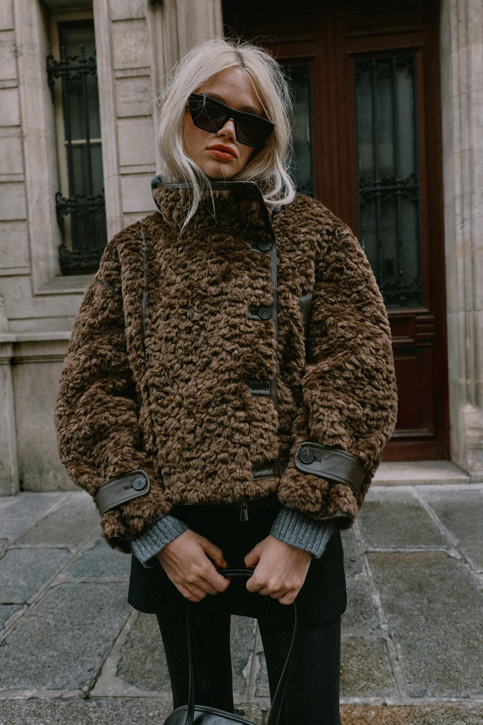 Zara - Combined Faux Fur Jacket - Brown - M - Woman | Zara US