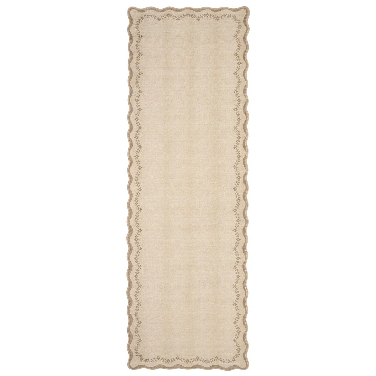 Floral Scalloped Non Slip Washable Area Rug for Living Room Bedroom, Low Pile  Thin Solid Home De... | Wayfair North America