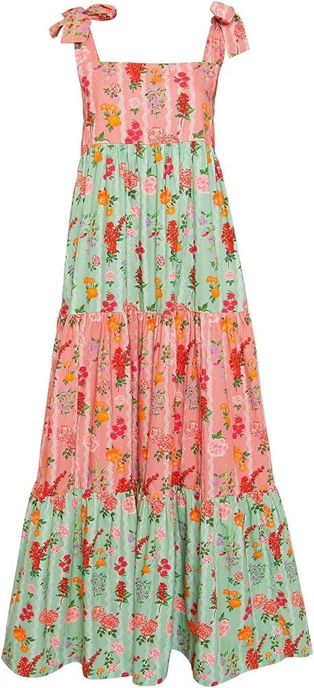 Boho Flowy Summer Dresses Sundresses for Women 2024 Floral Smocked Off Shoulder Tie Strap Tiered ... | Amazon (US)