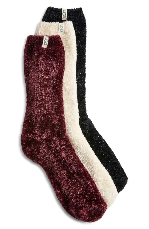 UGG(r) Leda Assorted 3-Pack Sparkle Crew Socks in Cream /Wild Grape /Black at Nordstrom | Nordstrom