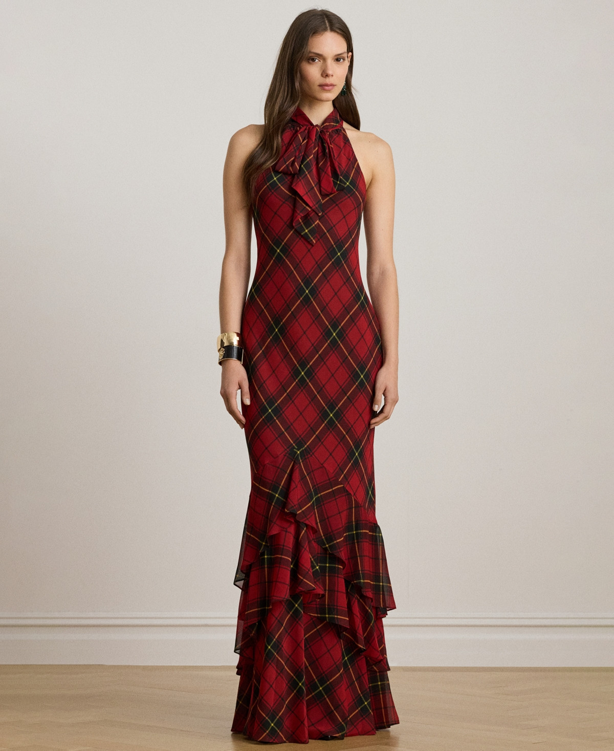 Lauren Ralph Lauren Women's Plaid Tiered Maxi Dress - Black/Red | Macy's