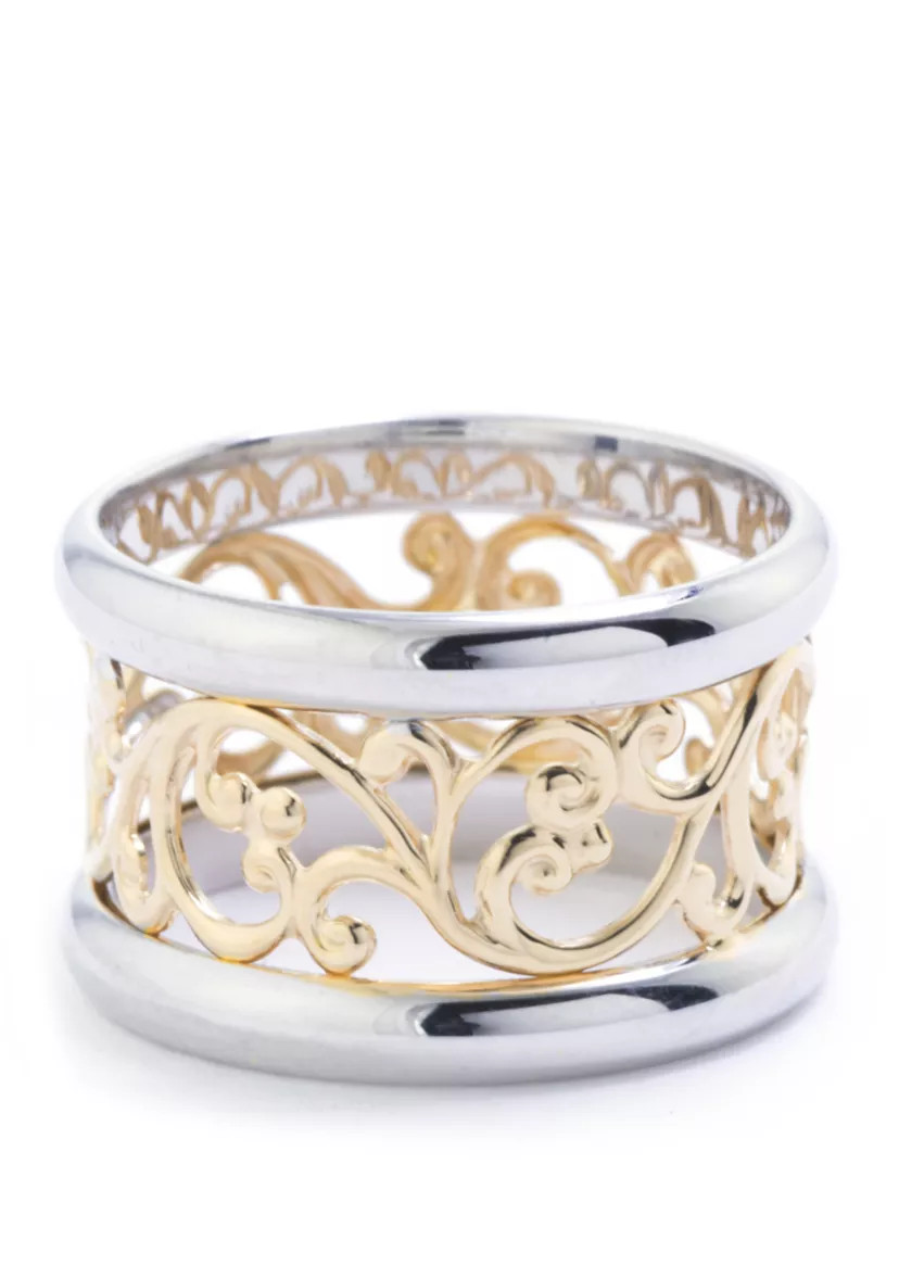Two Tone Over Sterling Silver Filigree Band Ring | Belk