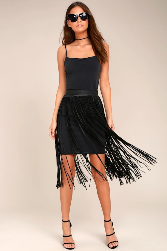 Wind and Where Black Fringe Belt | Lulus