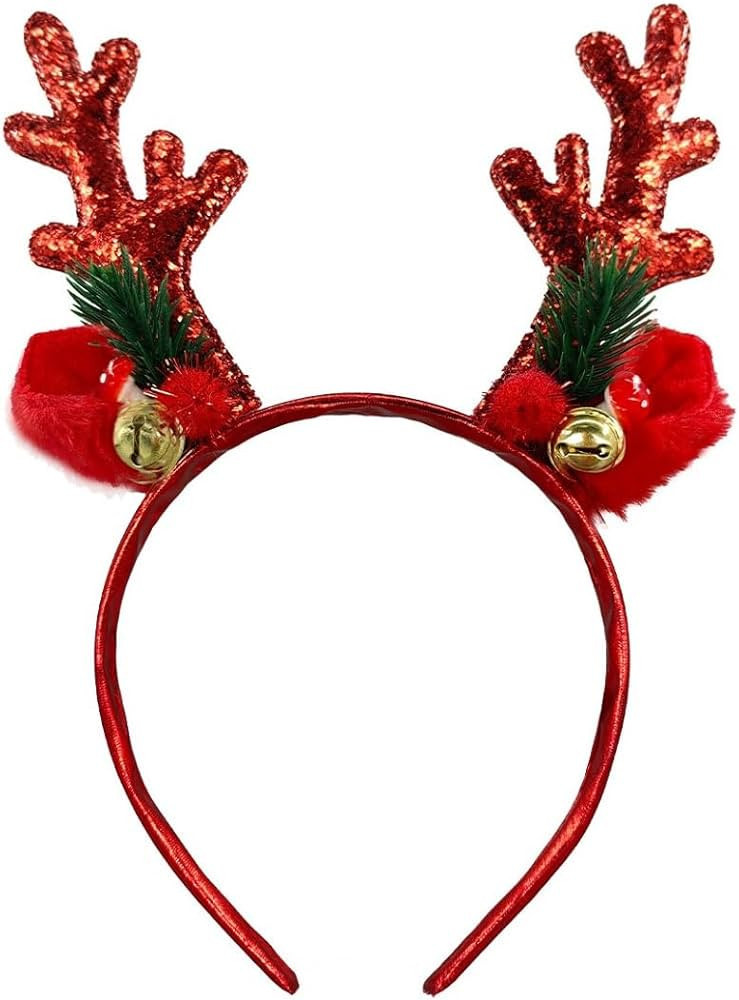 SIOTMERA Reindeer Antlers Headband Sequined Christmas Headband Adults Kids Deer Antler Headband P... | Amazon (US)