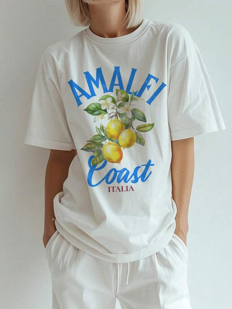 INAWLY Amalfi Coast Shirt Italian Lemon Graphic T-Shirt, Comfort Color Italian T-Shirt, Fashion Pattern T-Shirt, Positano Shirt, Vintage Summer Aesthetic Top, Capri Graphic Tees Women Tops | SHEIN