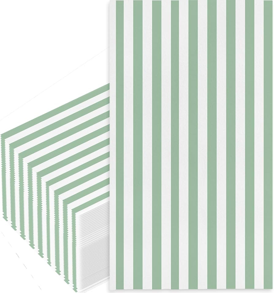 100 Sage Napkins Green Striped Paper Napkins Decorative Dinner Napkin Guest Hand Towels for Bathr... | Amazon (US)