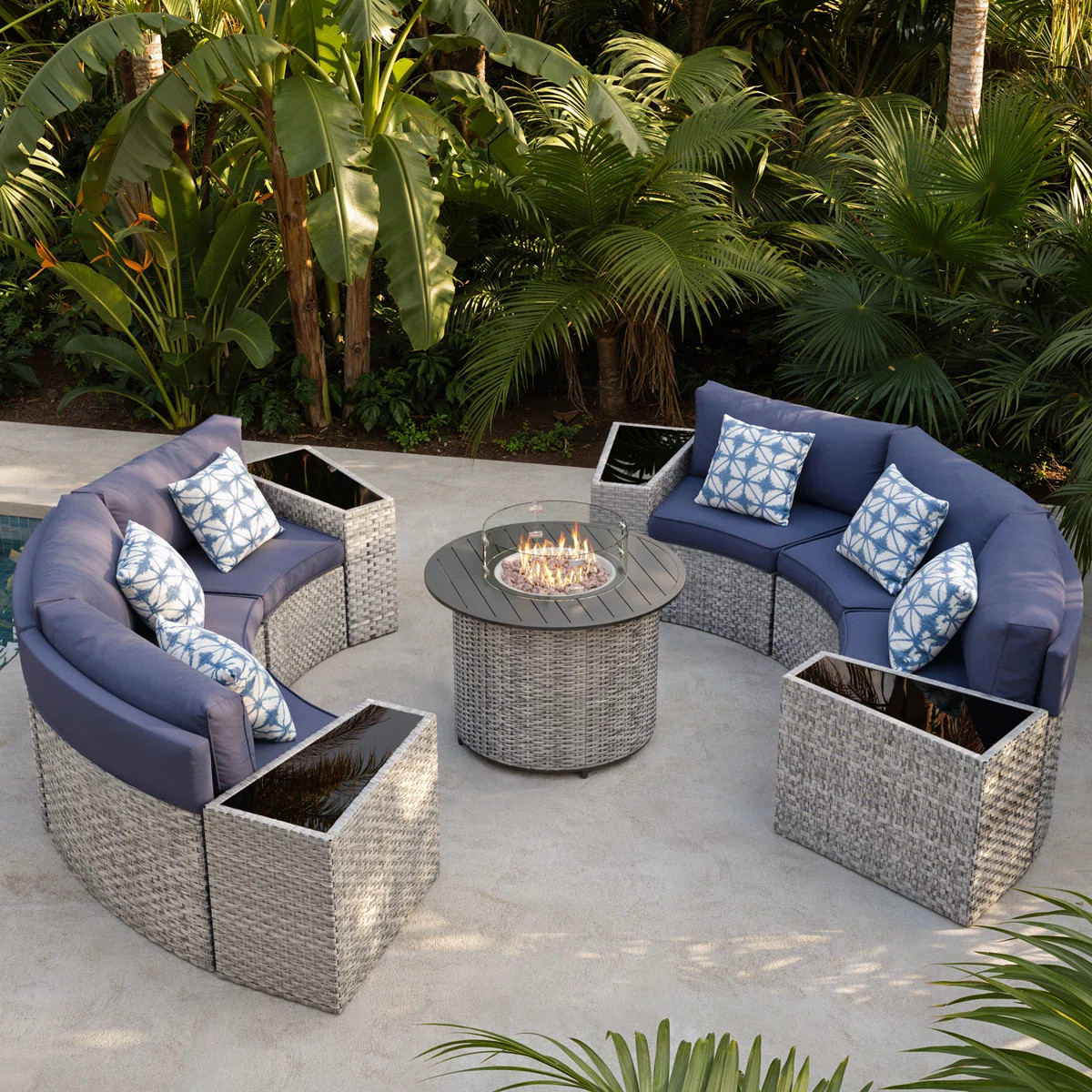 6 - Person Fully Assembled Curved Patio Conversation Set With Side Table | Wayfair North America