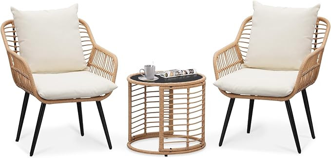 3 Pieces Patio Bistro Set, Outdoor Wicker Chairs Bistro Conversation Sets, All-Weather Ratten Out... | Amazon (US)