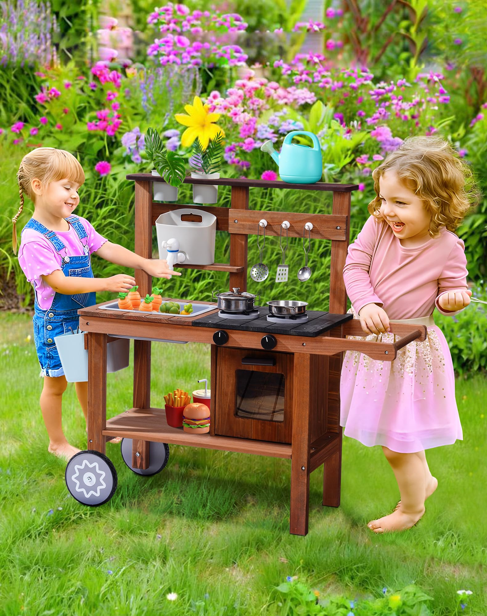 ROBUD Mud Kitchen for Kids Outdoor with Wheels, Wooden Outdoor Play Kitchen, Kids Mud Kitchen wit... | Amazon (US)
