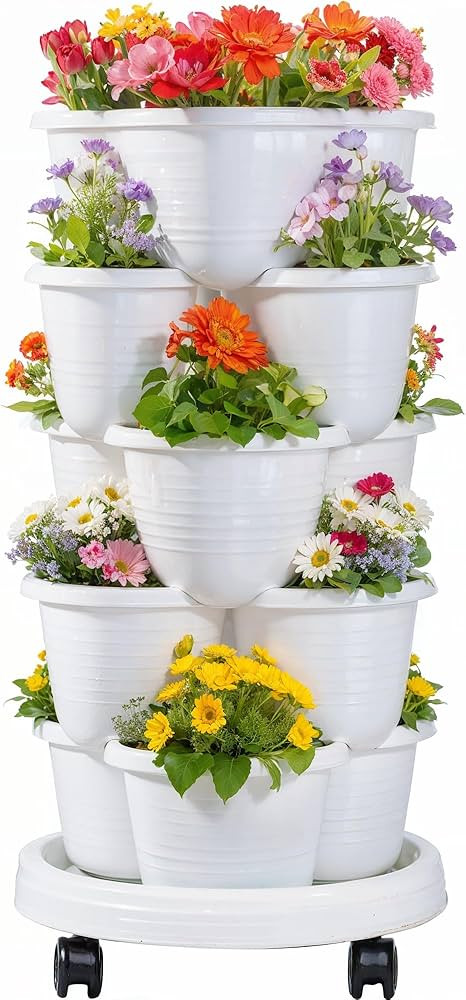 VECELO 5 Tier Vertical Garden Planter, Self Watering Stackable Planters with Wheels for Strawberr... | Amazon (US)