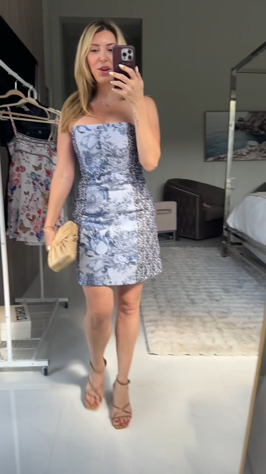 Perfect dress for a cocktail party. Wearing a size 6 this dress runs small in the chest area. Shoes are TTS. And the bag is super cute.! #saks #sakspartner @saks 

#LTKStyleTip #LTKParties #LTKOver40