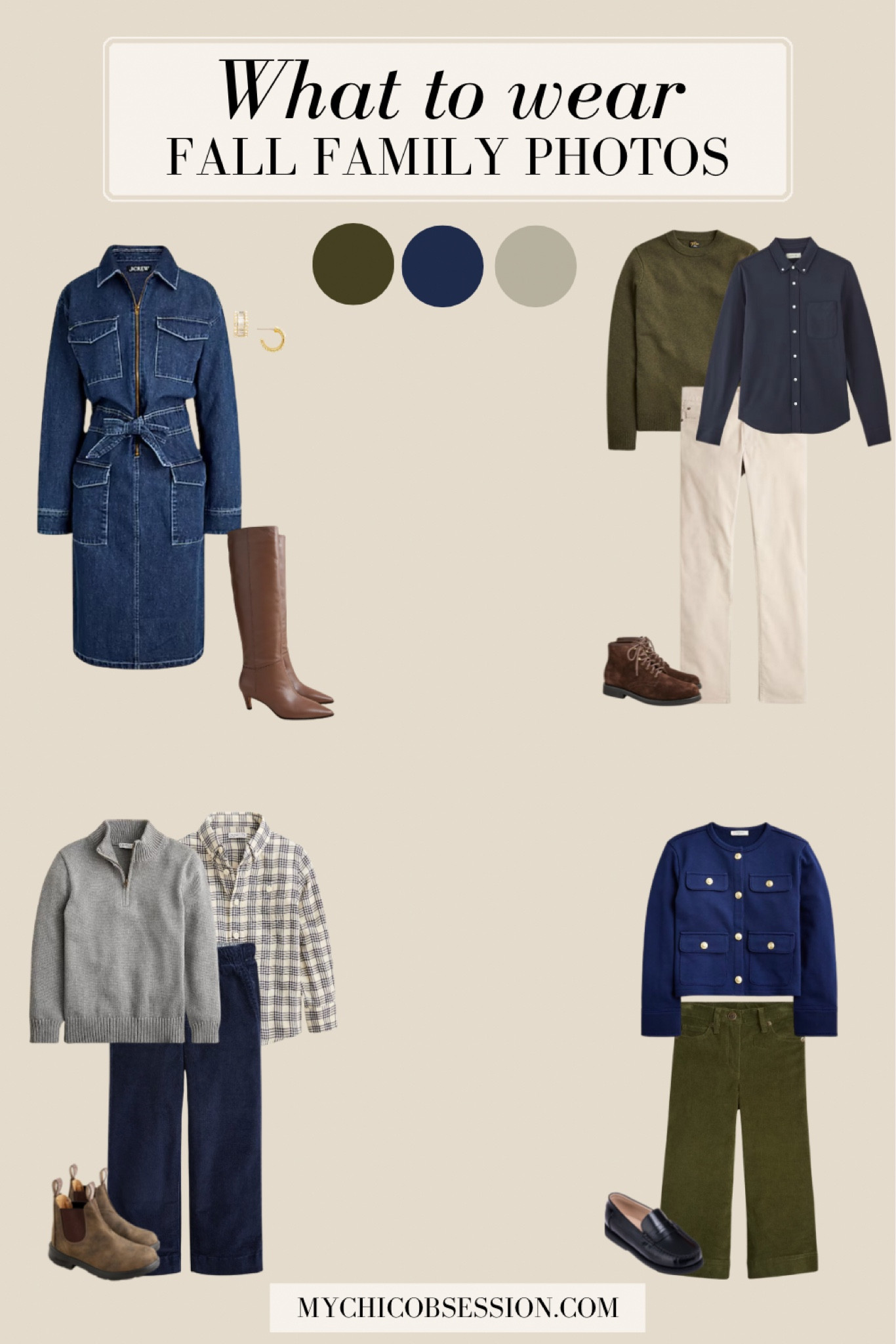 Wondering what to wear for fall family photo? It’s September, which means it’s time to plan your fall family photo outfits! Need help on getting started? Here is fall outfit inspiration for the whole family using a navy/denim, olive green, and stone color combo. 

#LTKMens #LTKKids #LTKFamily