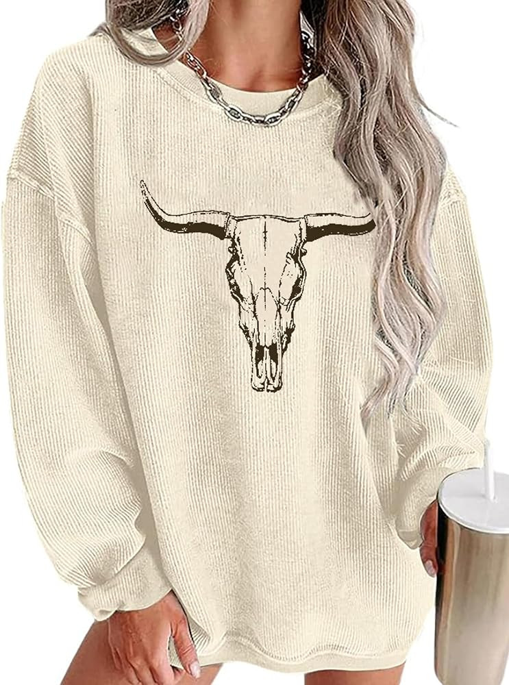 UNIQUEONE Boho Cow Skull Sweatshirt Women Cowgirl Shirt Rodeo Western Country Concert Outfits Nas... | Amazon (US)