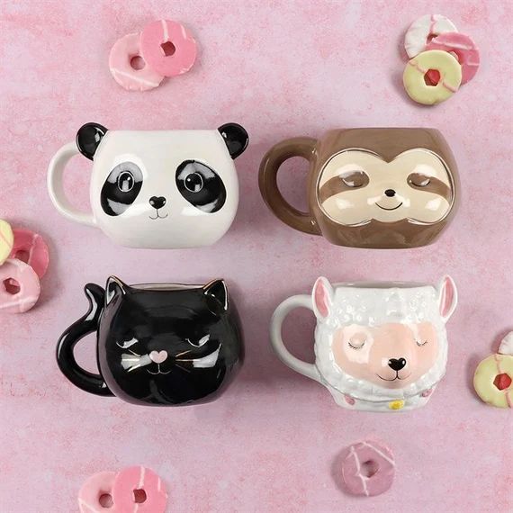 Hand Painted Ceramic Panda Llama Sloth Face Mugs | Etsy (US)