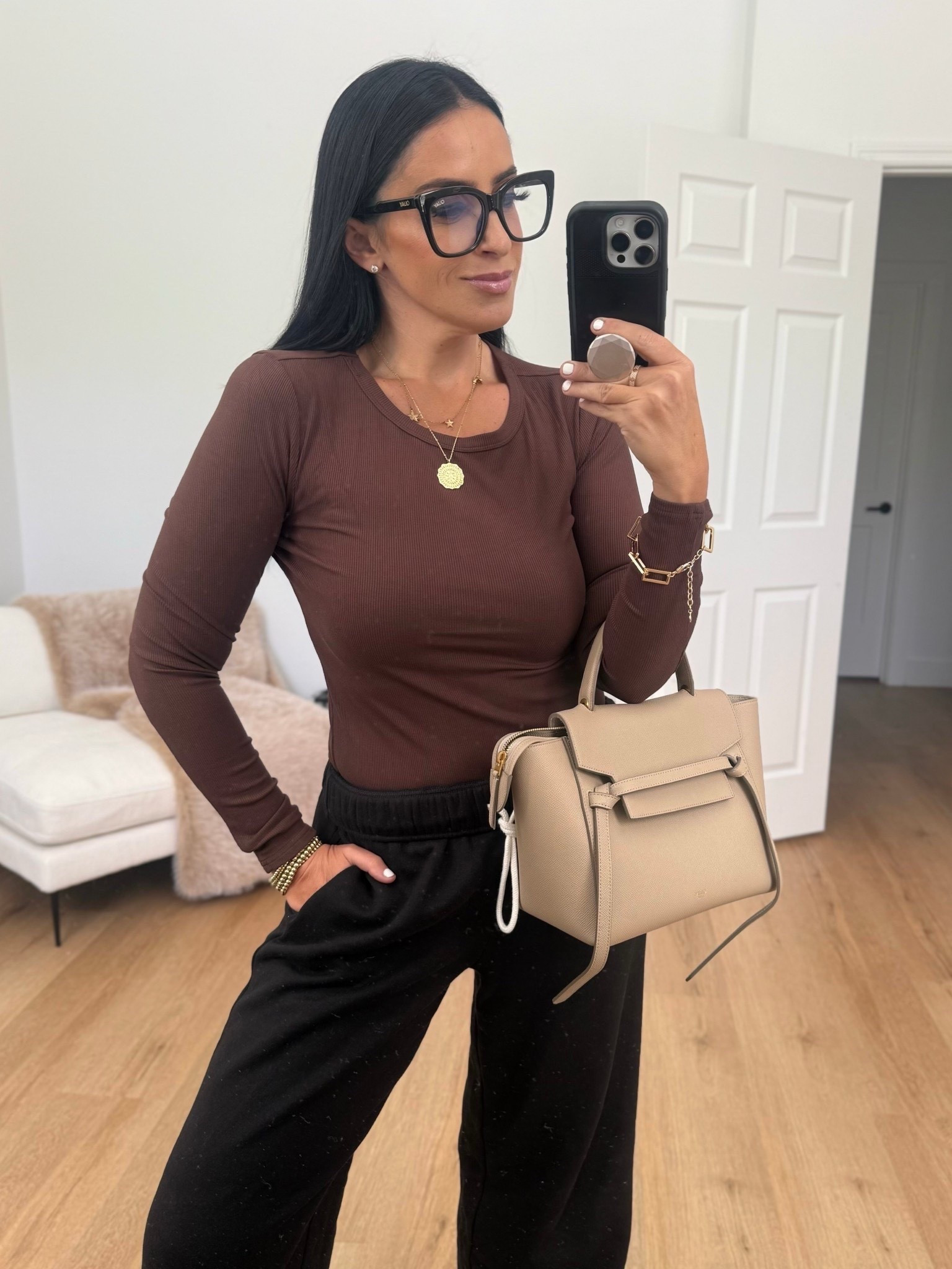 Long Sleeve Rib Knit t-shirt wearing size medium. 