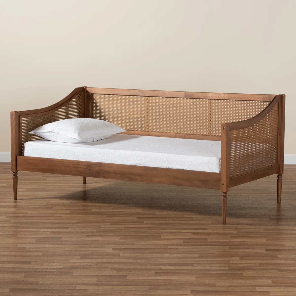 Kaashvi Ogden Mid-Century Modern Wood and Synthetic Rattan Daybed | Wayfair North America