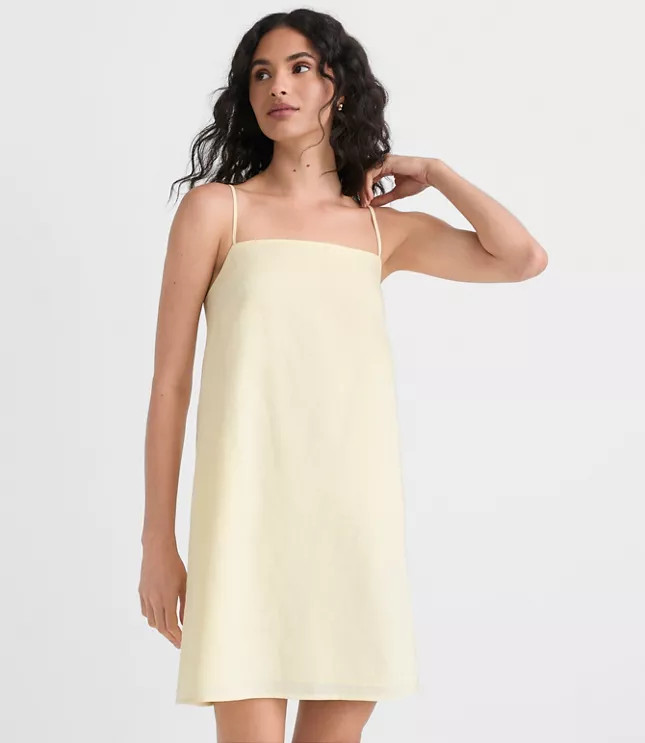 Linen Cotton Strappy Mini Pocket Dress | LOFT