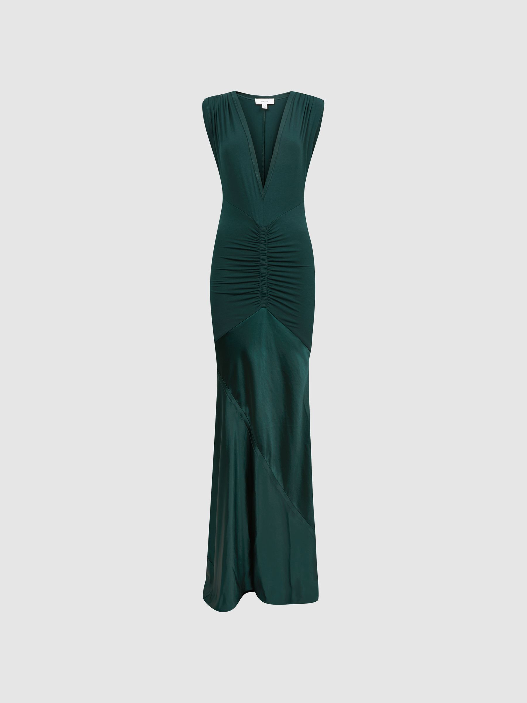 Plunge Neck Sleeveless Maxi Dress in Teal | Reiss US
