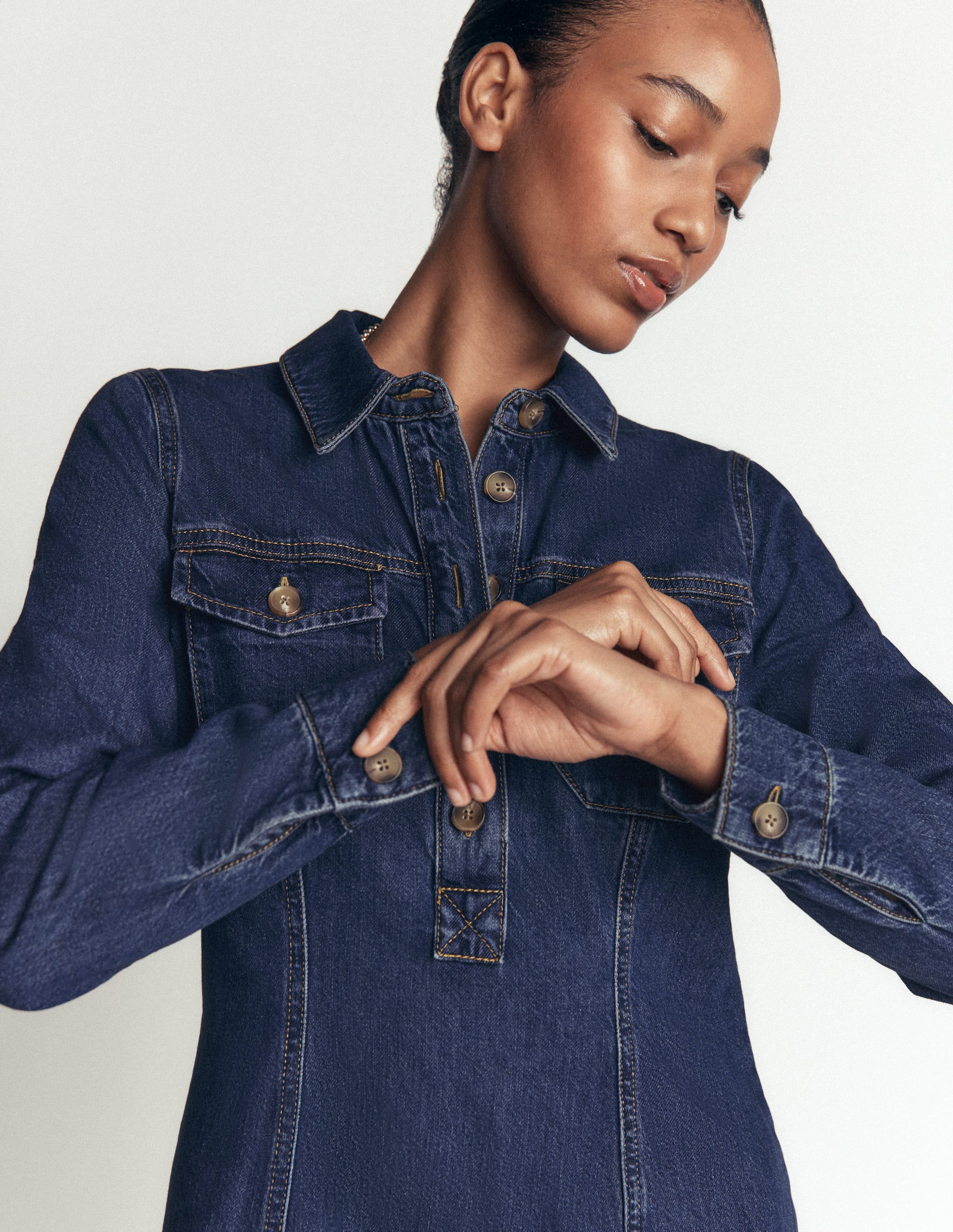 Fleur Denim Short Dress-Mid Vintage Denim | Boden (US)