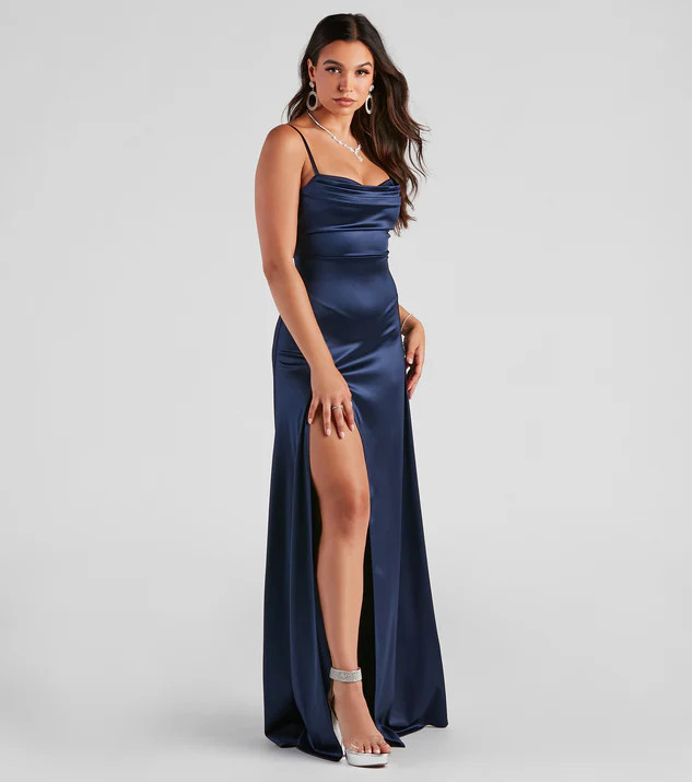 Marissa Formal Satin Cowl Neck Dress | Windsor Stores