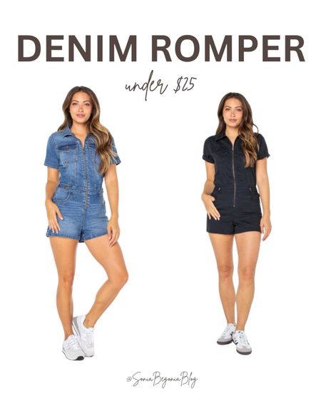 These denim rompers are so chic and perfect for summer! #denimjumpsuit #denimromper 

#LTKStyleTip #LTKFindsUnder50 #LTKSaleAlert
