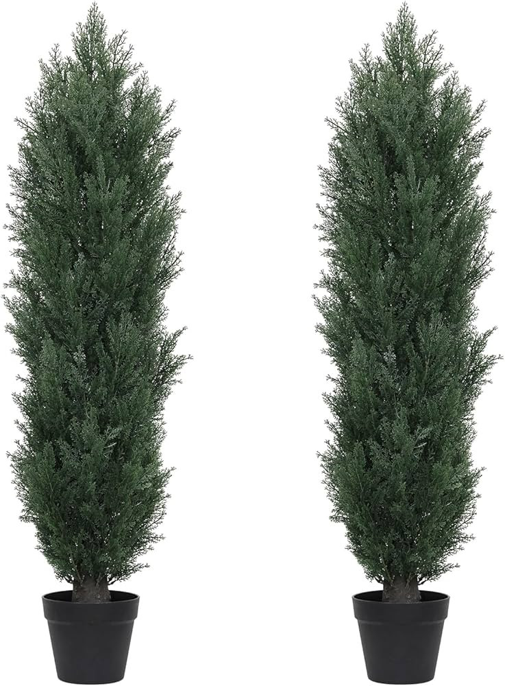 THE BLOOM TIMES 4ft Topiary Trees Artificial Outdoor Set of 2, UV Resistant Faux Cedar Pine Cypre... | Amazon (US)