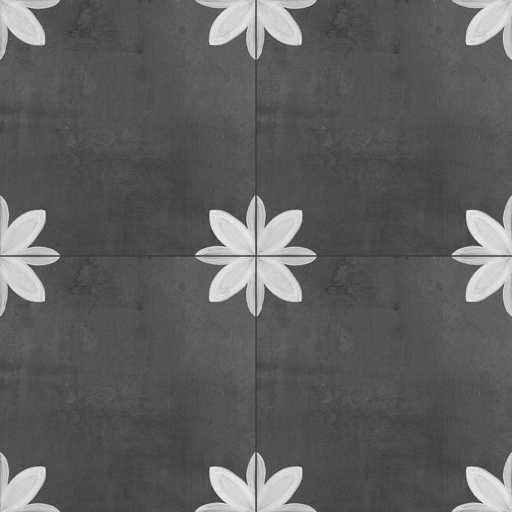 DELLA TORRE Fiona Black and White 8-in x 8-in Glazed Porcelain Encaustic Floor and Wall Tile (12.... | Lowe's