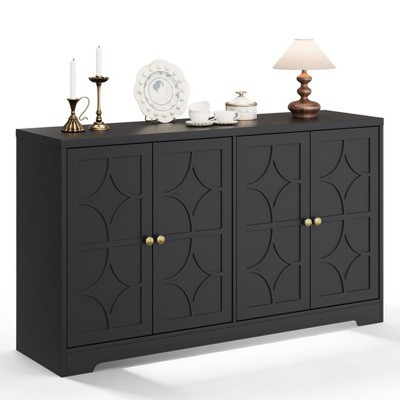 Modern 55-Inch Black Sideboard Buffet Cabinet with 4 Double Diamond Embossed Doors, Storage Credenza for Home Dining Room | Target
