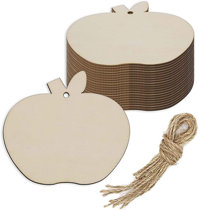 20pcs Apple Wood DIY Crafts Cutouts Wooden Apple Shaped Hanging Ornaments with Hole Hemp Ropes Gi... | Amazon (US)