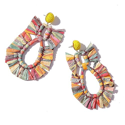 Raffia Earrings for Women – Bohemian Handmade Drop Earrings for Raffia-vintage Raffia Earrings ... | Amazon (US)