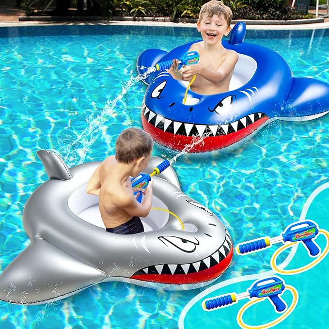 [ 2 Water Squirt Guns ] 2 Pack Shark Pool Floats for Kids 3-11 Years, Battle Swimming Pool Toys f... | Amazon (US)