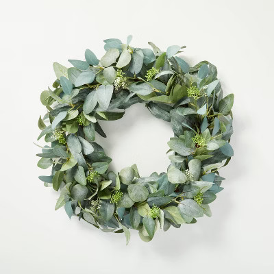 24" Faux Mixed Eucalyptus Wreath - Hearth & Hand™ with Magnolia: Indoor/Outdoor, Unlit, Wall De... | Target