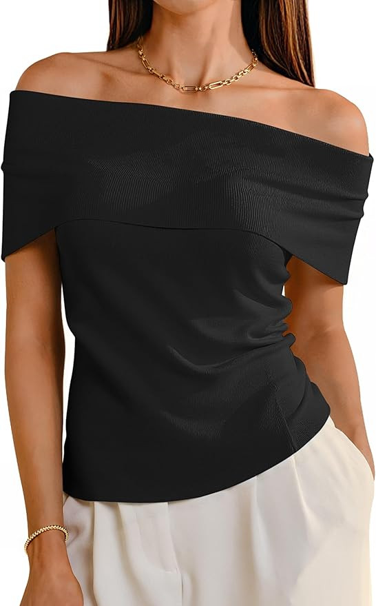 Arach&Cloz Women's Convertible Neckline Off-Shoulder Cowl Neck Slim Fit Tops 2025 | Amazon (US)