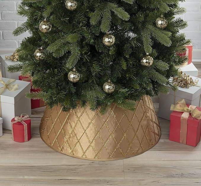 New Traditions - Christmas Tree Collar Stand Band - Gold Tinsel Criss Cross | Amazon (US)