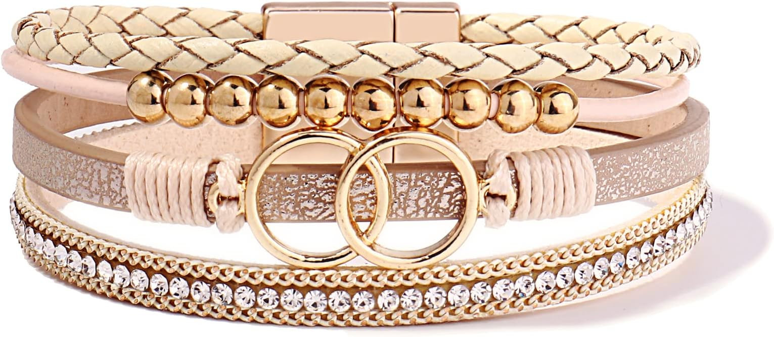 FANCY SHINY Mothers Day Gifts Boho Leather Wrap Bracelet Stackable Infinity Chunky Cuff Bracelets... | Amazon (US)