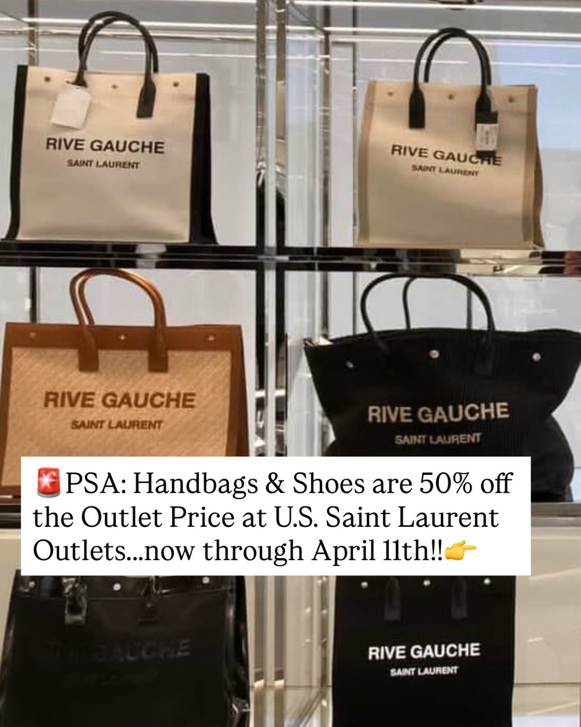Sale YSL Handbags, Shoes, RTW, and Accessories that you can shop online are linked here! 

🚨Saint L. Outlet Sale is happening now through 4/11, select bags start at $320, shoes in the low $500 range! Scroll right to see!👉

List of Saint L. Outlets in the U.S. is on my Instagram! 

✨Follow for Designer Finds for less!

#luxuryfashion 
#highendfashion 
#designerdeals 
#luxuryshopping 
#fashioninvesting

#LTKSaleAlert #LTKSeasonal #LTKgrwm