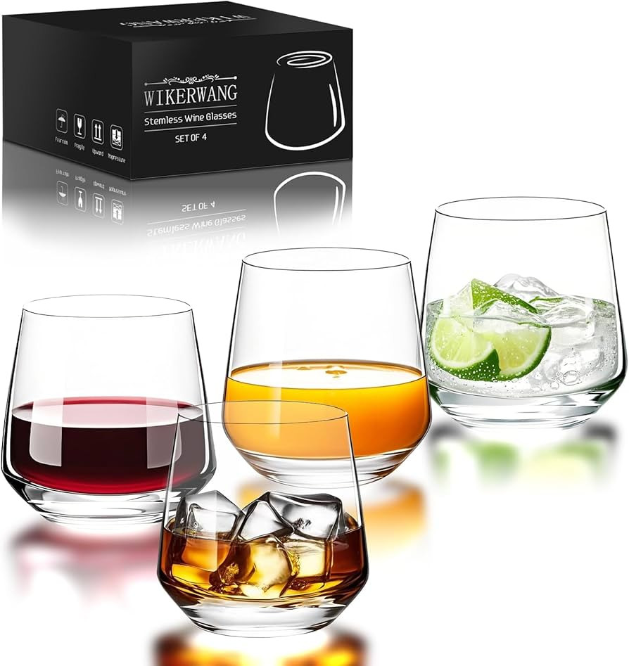Stemless Wine Glasses Set of 4, 13.5oz, Crystal Clear Red White Wine Glasses for Daily Use, Lead-... | Amazon (US)