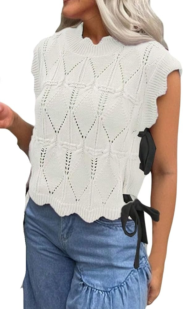Verdusa Women's Coquette Bow Tie Sweater Vest Summer Sleeveless Crop Knit Tops | Amazon (US)