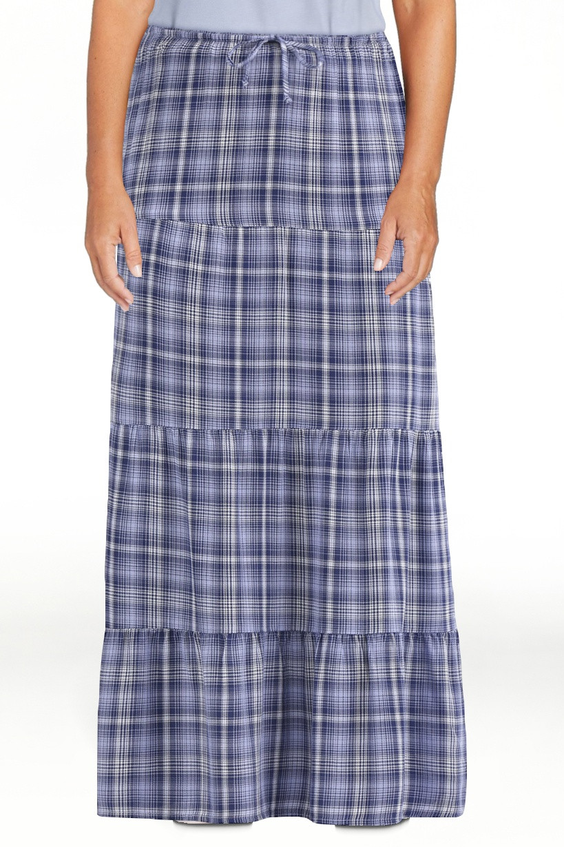 No Boundaries Woven Plaid Tiered Maxi Skirt, Women's - Walmart.com | Walmart (US)