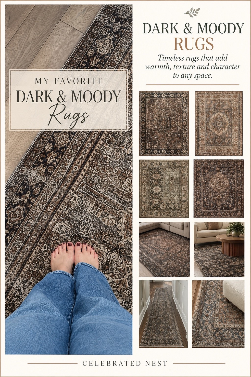 There’s something about a dark, moody rug that instantly makes a room feel warm and collected. Sharing my favorite vintage-inspired rugs with rich colors, beautiful patterns, and timeless character. Perfect for adding a cozy, layered look to any space!