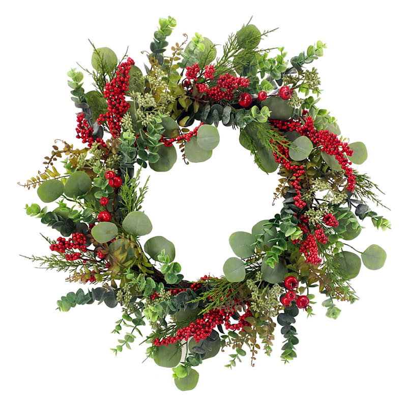 Foliage & Red Berries Wreath, 24" | At Home