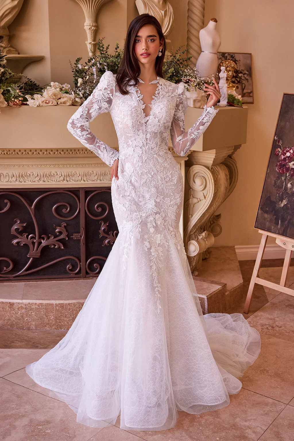 WL036 - Long Sleeve Lace Mermaid Bridal Gown - Andrea & Leo | Lady Black Tie